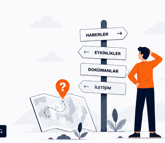 Yol tabelaları önünde yönünü arayan kişi illüstrasyonu